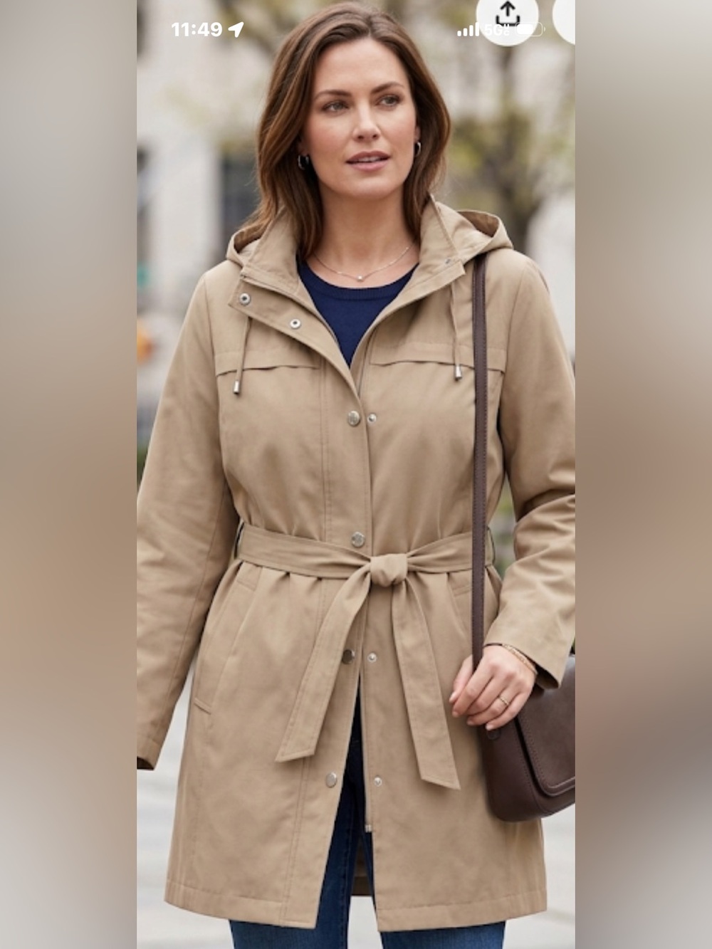 Croft & Barrow Womens XL Tan Beige Hooded Trench Coat Belted Button Front Jacket